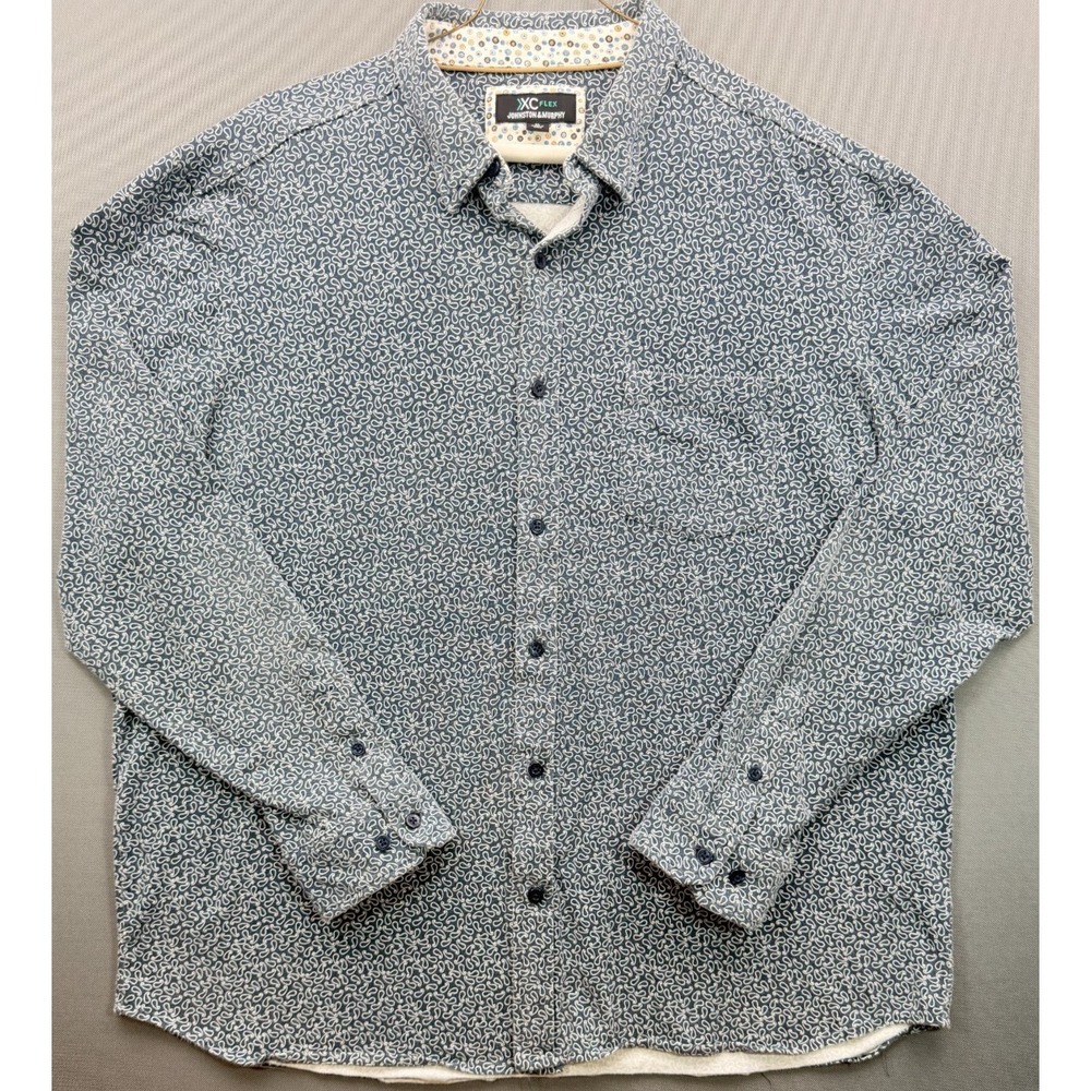 Johnston & Murphy XC Flex Paisley Button Down Shirt Stretch Blue 74-5549 Mens XL